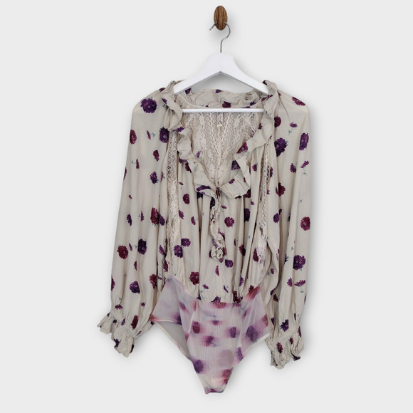 Free People Tops - Intimately Free People Bodysuit Women's Small Poppy Floral Ruffle Boho Peasant